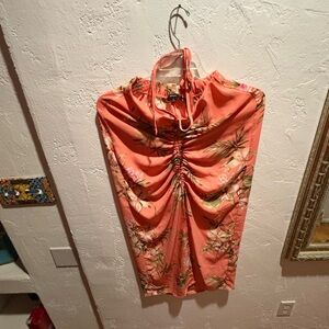 Floral Strapless Dress in Coral